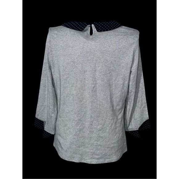 Beautiful Garnet Hill Knit Top Gray Polka Dot Collar 3/4 Long Sleeve SIZE medium - Picture 5 of 9